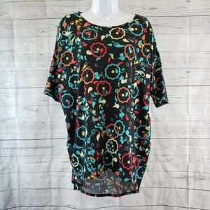 LuLaroe Womens Irma Top Sz Small Black Teal Floral Short Sleeve‎